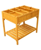 Raised Garden Bed with Legs, Wooden Elevated Planter Box with 8 Grids Divider & Protective Liner, Standing Garden Planter Bed for Vegetables Flowers H