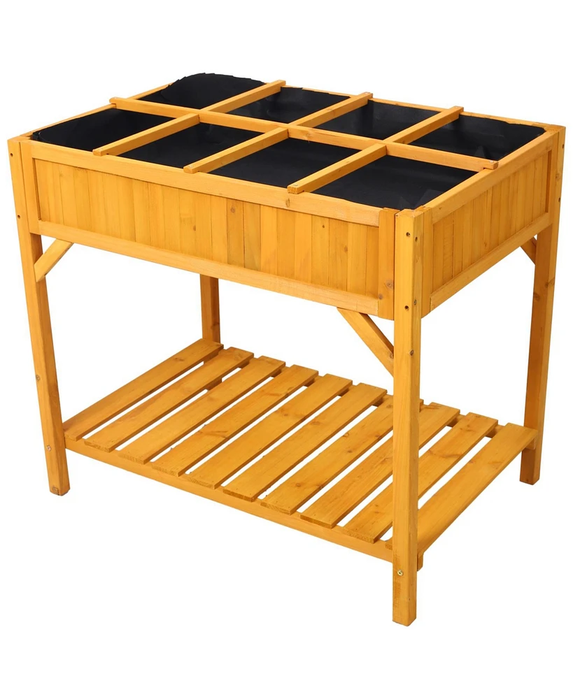 Raised Garden Bed with Legs, Wooden Elevated Planter Box with 8 Grids Divider & Protective Liner, Standing Garden Planter Bed for Vegetables Flowers H