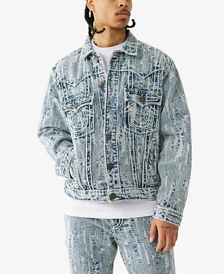 True Religion Men's Oversized Distressed Rope Stitch Jacket