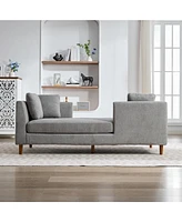 Gray Chenille Double-Sided Chaise Lounge Sofa w/ Pillows and Rubberwood Legs