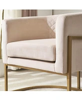 Upholstered velvet chair Gold metal bracket, medieval living room office tea room lounge chair with curved backrest