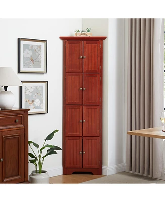 72" Corner Pantry Storage Cabinet: 4-Tier, 8 Doors, Adjustable Shelves