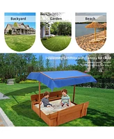 Wood Sandbox with Cover, Sand Box with 2 Bench Seats