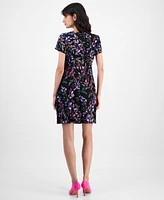 Connected Women's Printed Round-Neck Sheath Dress