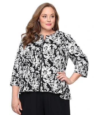 Alex Evenings Plus 3/4-Sleeve Zip-Front Top
