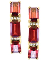 Effy Garnet (2-3/8 ct. t.w.) & Diamond Accent Small Hoop Earrings in 14k Yellow Gold, 0.75"