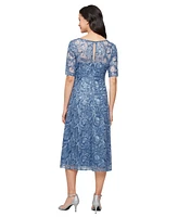 Alex Evenings Women's Short-Sleeve Stretch Tulle Midi Dress