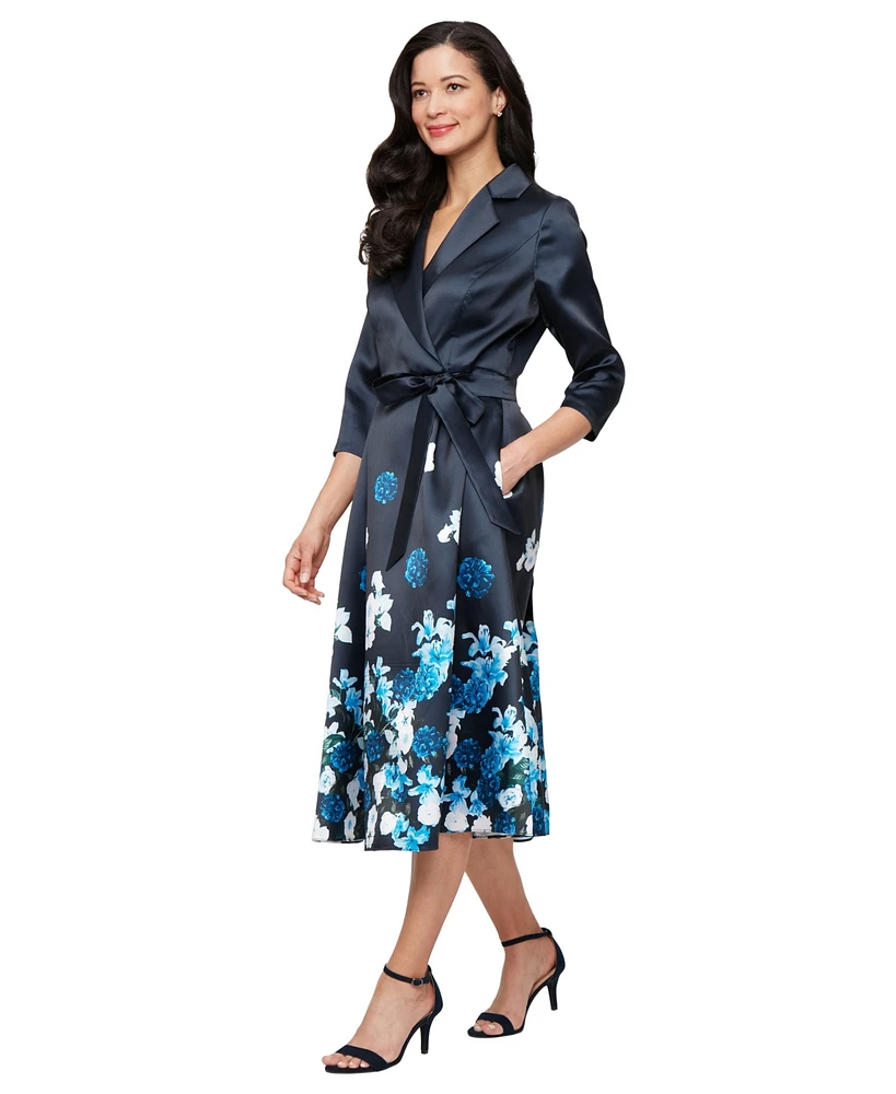 Alex Evenings Women's Stretch Faille 3/4-Sleeve A-Line Dress