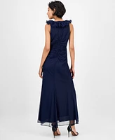 Alex Evenings Petite Ruffled V-Neck Sleeveless Mesh Gown