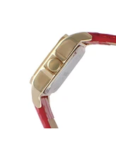 Peugeot Women's 34x24mm Tank Watch with Crystal Bezel Red Leather Strap