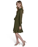 Eliza J Women's Solid-Color Pleated Chiffon Tie-Belt Dress