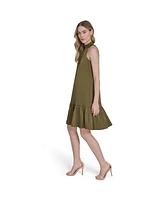 Vince Camuto Women's Satin Ruffled A-Line Halter Dress