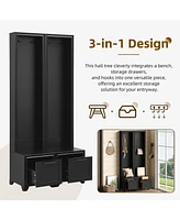 Hall Tree Set of 2: Coat Rack, Bench & Storage