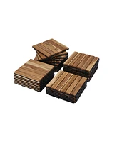 30 Pcs Yellow Acacia Deck Tiles - 12" x 12" Striped Outdoor Flooring