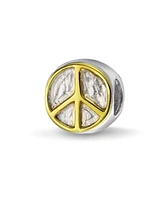 Bling Jewelry Two Tone Inspirational Symbol World Peace Sign Charm Bead Gold Plated .925 Sterling Silver Fits European Bracelet