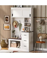Entryway Hall Tree: Bench, Rack, Shelves, Drawers