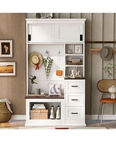 Entryway Hall Tree: Bench, Rack, Shelves, Drawers