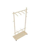 Solid Wood Clothes Drying Rack with Hangers & Wheels