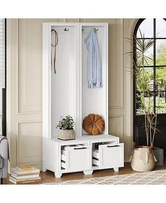 Hall Tree Set of 2 - Entryway Coat Rack & Bench