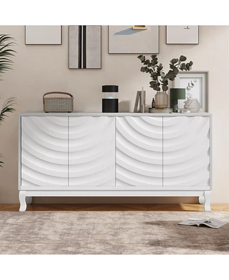 White Sideboard with Wavy Doors & Arched Groove Design