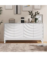 White Sideboard with Wavy Doors & Arched Groove Design