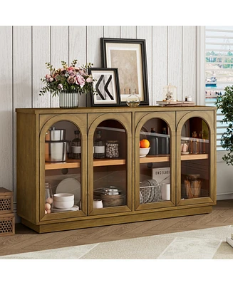 Large Storage Buffet Cabinet with Glass Doors (Pine)