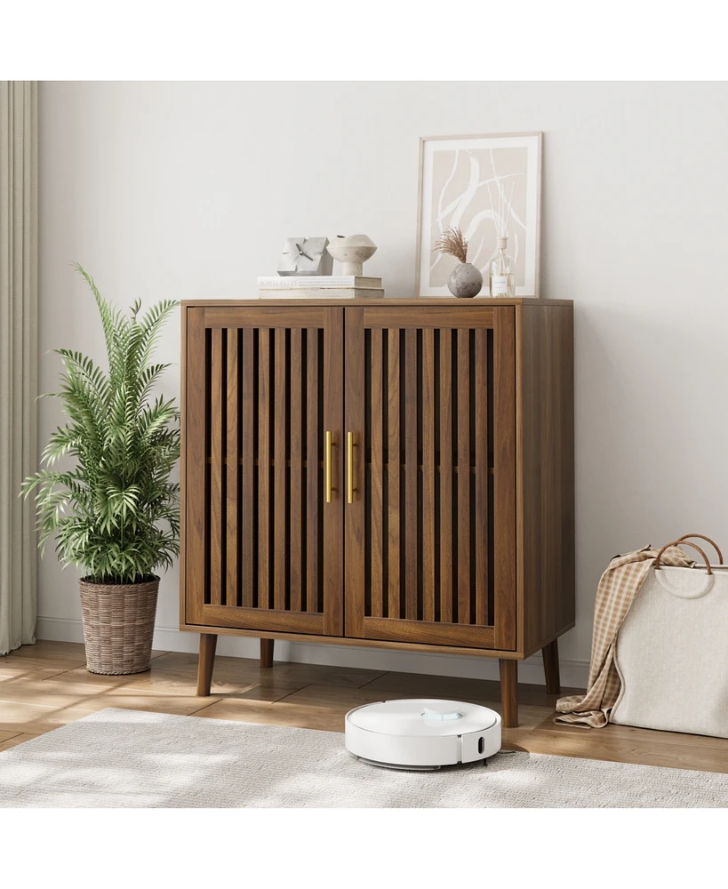 Farmhouse Buffet Cabinet with Louvered Doors - Walnut