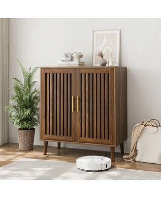 Farmhouse Buffet Cabinet with Louvered Doors - Walnut