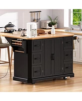 Rolling Kitchen Island Cart, 6 Drawers, Power Outlet
