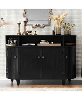 Curved Wood Storage Cabinet - 4 Doors, Adjustable Shelves