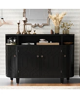 Curved Wood Storage Cabinet - 4 Doors, Adjustable Shelves