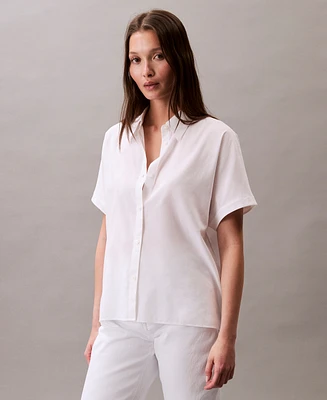Calvin Klein Women's Short-Sleeve Button-Down Collared Shirt