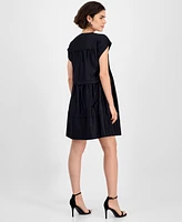 Robbie Bee Women's Short-Sleeve Pintuck Cotton Babydoll Dress