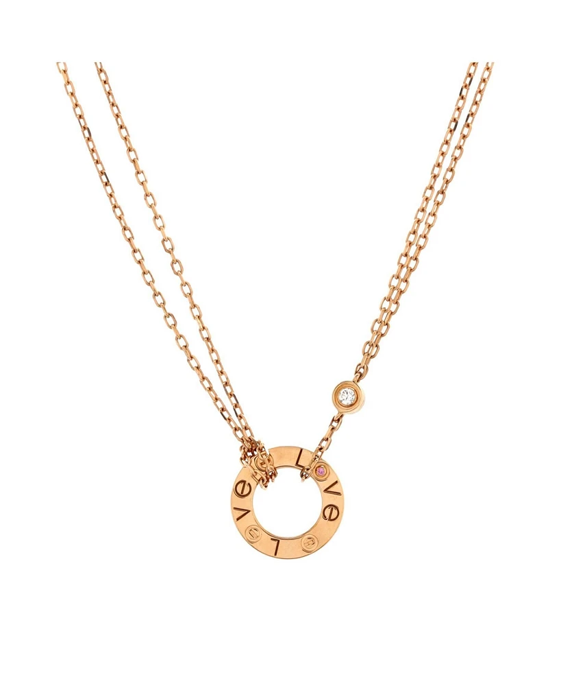 Pre-Owned Cartier 2 Diamonds Love Pendant Necklace 18K Rose Gold with Pink Sapphire and Diamond