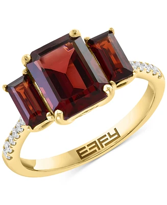 Effy Garnet (3-3/8 ct. t.w.) & Diamond (1/8 ct. t.w.) 3-Stone Ring in 14k Yellow Gold