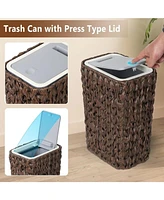 Small Bathroom Trash Can with Lid - Rattan Basket