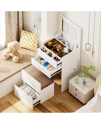 Makeup Vanity Set with Light, Stool & Storage