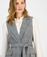Kasper Women's Checkered-Print Belted Vest, Regular & Petite
