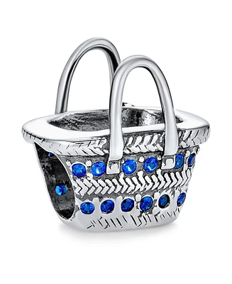 Bling Jewelry Beach Picnic Basket Glass Charm Bead Blue Cz Cubic Zirconia Sterling Silver For European Bracelet