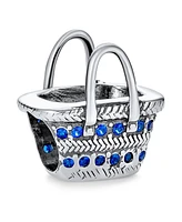 Bling Jewelry Beach Picnic Basket Glass Charm Bead Blue Cz Cubic Zirconia Sterling Silver For European Bracelet