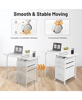 Home Office Folding Computer Laptop Desk Wheeled with 3 Drawers