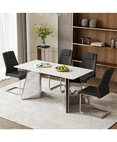 Snow Mountain Table & 4 Black Pu Chairs
