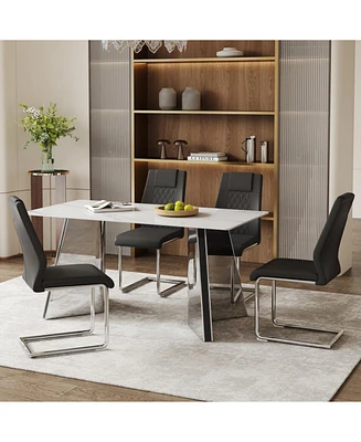 Snow Mountain Table & 4 Black Pu Chairs