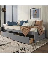 Twin Bed with 2 Drawers, Solid Wood, No Box Spring Needed, Grey