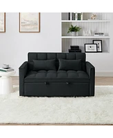 54.33 inch versatile foldable sofa bed in 3 lengths, modern sofa sofa sofa velvet pull-out bed, adjustable back (Black)