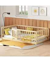 Montessori Twin Floor Bed with Fence and Door (Natural)