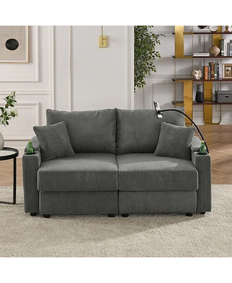 Modern Loveseat with Storage, Cup Holders, & Charging Ports