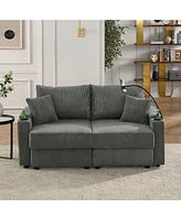 Modern Loveseat with Storage, Cup Holders, & Charging Ports