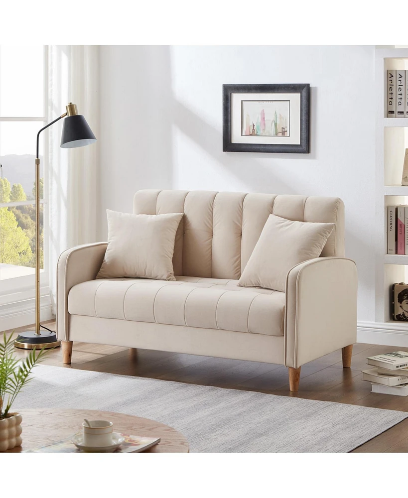 Modern Design Couch for Living Room Department Small Space Loveseat Smooth Velvet Upholstered Tufted Sofa Beige