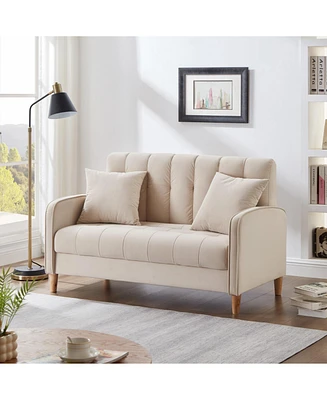 Modern Design Couch for Living Room Department Small Space Loveseat Smooth Velvet Upholstered Tufted Sofa Beige